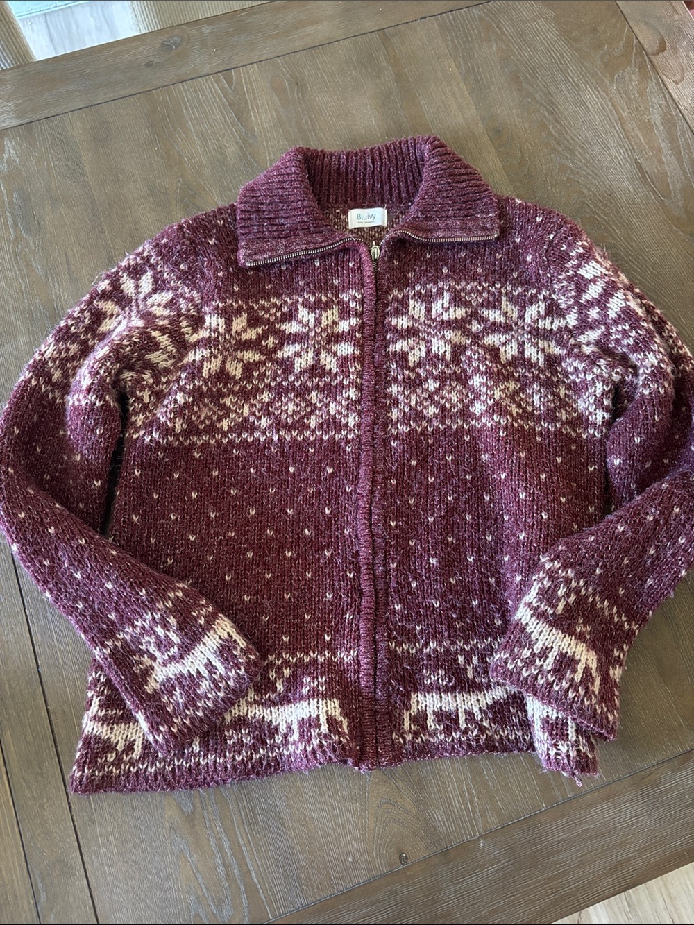 BluIvy Maroon Deer Zip-Front Women's Sweater